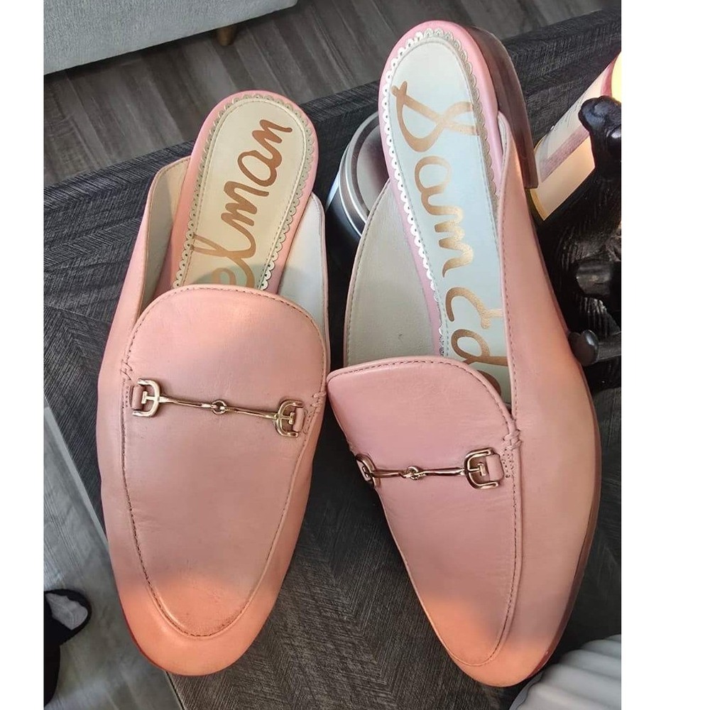 Sam Edelman Linnie Bit Mules Peach Pink Leather Horsebit Loafers Womens 8.5 - Picture 3 of 6